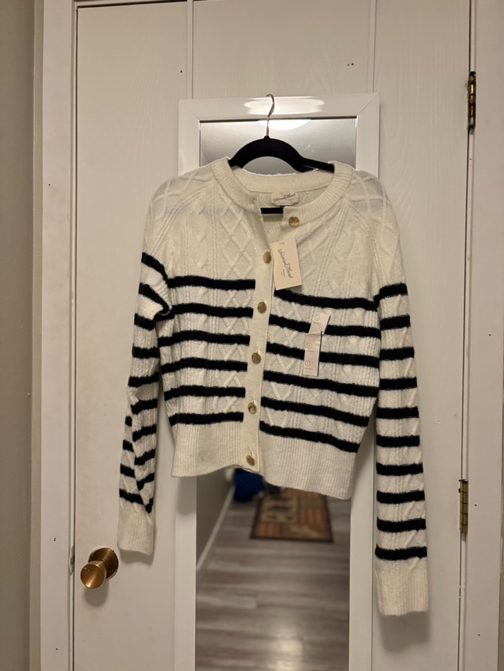 Universal Thread Cream and Navy Striped Button-Front Cardigan